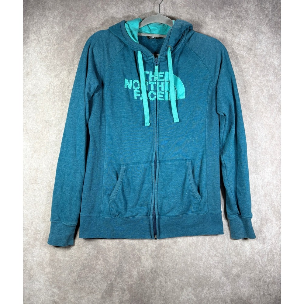 The North Face Hoodie Womens Medium Blue Full Zip Fleece Logo Activewear Gym